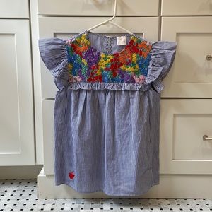 J. Marie Sleeveless Blue Striped Multicolored Embroidered Top